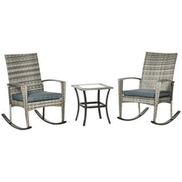 Outsunny 3-Pieces Patio Wicker Rocking Chair Set - Grey-2 rocking chairs and 1 side table bistro set make a great addition to your outdoor patio or deck   
