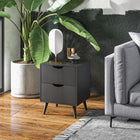 HOMCOM Modern Nightstand with 2 Drawers and Wood Legs - Black-Colour: Black