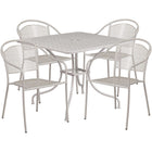 35.5'' Square Light Grey Indoor-Outdoor Steel Patio Table Set with 4 Round Back Chairs [CO-35SQ-03CHR4-SIL-GG]-Set Includes Table and 4 Chairs