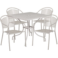 35.5'' Square Light Grey Indoor-Outdoor Steel Patio Table Set with 4 Round Back Chairs [CO-35SQ-03CHR4-SIL-GG]-Set Includes Table and 4 Chairs