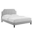 Modway Sienna Performance Velvet Full Platform Bed with Black Wood Legs - Light Grey-Stain-Resistant Performance Velvet