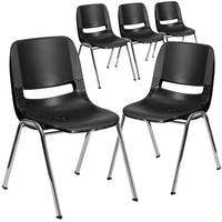 Flash Furniture HERCULES Series Kid's Black Ergonomic Shell Stack Chair with Chrome Frame & 14" Seat Height-Set of 5 Multipurpose Stack Chairs