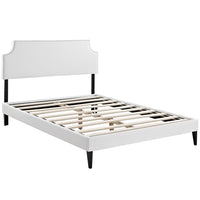 Modway Laura Vinyl Queen Platform Bed with Squared Tapered Legs - White-Fine Vinyl Upholstery