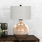 Hudson&Canal Laelia 24.75" Tall Table Lamp with Fabric Shade - Gold Luster Glass/White-Handcrafted gold luster glass finish is applied to the round glass base