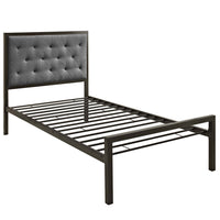 Modway Mia Fabric Twin Bed - Brown Grey-Platform bed frame with headboard