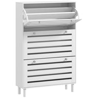 HOMCOM Shoe Storage Cabinet with Adjustable Shelves - White-Compact design, great for small entryways, hallways, or any narrow places