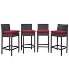 Modway Convene 4 Piece Outdoor Patio Pub Set - Espresso red-Synthetic Rattan Weave