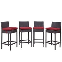 Modway Convene 4 Piece Outdoor Patio Pub Set - Espresso red-Synthetic Rattan Weave