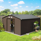 Outsunny Garden Storage Shed with Steel Foundation Kit - 11' x 13' - Brown-Built from galvanised steel construction with painted finish for weather protect 