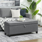 HOMCOM 47 Inch Linen Storage Chest Ottoman Bench - Dark Grey-Button tufted seat, refined fabric for an elegant look