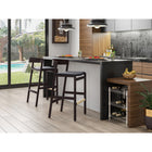 Manhattan Comfort Klismos 20" Mid-Century Modern Faux Leather Upholstered Bar Stool - Black and Dark Walnut - 2 Pack-Made of Beech Wood with Rich Walnut Finish