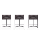 Manhattan Comfort Cosmopolitan 23.7" Mid-Century Modern Faux Leather Upholstered Counter Stool - Pebble and Black - 3 Pack-Mid-Century Modern Counter Stool with Backseat Perfect for Bar and Kitchen Use. Set of 3