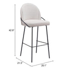 Zuo Jambi Barstool - Ivory - Set of 2-Dimensions: 21.3" L x 20.1" W x 42.9" H