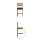 Modway Jax Oak Wood Counter Stool With Wavy Razor Back and Cushion - Weathered Oak Cocoa-Wavy Razor Back