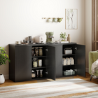 HOMCOM 30.7" Fluted Sideboard Buffet Cabinet with Push-to-Open Door - Distressed Black Grey - Set of 2-Modern distressed black grey finish adds elegance to any living space