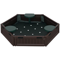 Outsunny Outdoor Kids Hexagon Sandbox with Cover - 47.2" - Brown-Hold up to 350 lbs (160 kg) of sand 