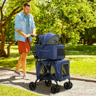 PawHut 3-in-1 Double Pet Stroller with Removable Carrier Bag and Car Seat - Blue-Multiple zippered doors for easy entry 