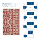 Modway Ariana Vintage Floral Trellis Indoor/Outdoor Area Rug - 4 ft W x 6 ft L - Red/Beige-Tight Low Pile Weave