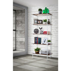 Can-Bramar Etagere Bookcase 5 Shelves 80W x 34.3D x 181.8H cm, Matte White Frame w/Light Walnut Melamine Shelves (HP20905-MWLW)-Bookcase with wood shelves and the metal frame is designed in the contemporary style. The shelf size provides the perfect amount of spaces to display many keepsakes, books, vases, and the like. The piece features easy-care melamine veneer laminate surfaces and durable powder-coated metal frame construction. This bookcase matches with our desk shown on the picture (HP20907-MWLW). In