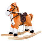 Qaba Kids Plush Ride-on Rocking Horse with Realistic Sounds - Red/Brown-Traditional rocking toy with a fun horse design 