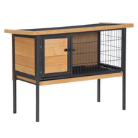 PawHut Elevated Rabbit Hutch with Tray and Openable Roof - Natural/Black-Suitable for rabbits, bunnies, guinea pigs, chinchilla, and other similar sized animals 