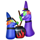 HOMCOM 5.5' Lit Inflatable Witches with Cauldron Halloween Yard Decoration-5.5ft tall Halloween yard display features two witches stirring their magical potions 