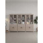 Manhattan Comfort Jodie 31" Mid-Century Modern Bookcase - Whitewashed Oak - Set of 3-2 Soft Close Tempered Glass Panel Display Doors on Top and 2 Ribbed Manufactured Wood Soft Close Doors on Bottom
