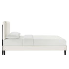 Modway Zahra Channel Tufted Performance Velvet Full Platform Bed with Tapered Black Wood Legs - White-Reinforced Center Beam & Support Legs