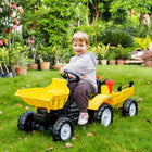 Aosom Kids Pedal Ride-On Dump Truck with Front Loader and Trailer - Yellow-Pedaling in both directions-front and back mechanism 