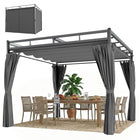 Outsunny Outdoor Gazebo Retractable Pergola Canopy with Curtains - 10' x 10' - Dark Grey-Retractable pergola roof allows you to easily balance sunlight and comfortable shade 