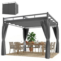 Outsunny Outdoor Gazebo Retractable Pergola Canopy with Curtains - 10' x 10' - Dark Grey-Retractable pergola roof allows you to easily balance sunlight and comfortable shade 