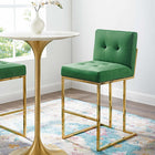 Modway Privy Gold Stainless Steel Performance Velvet Bar Stool - Gold Emerald-Soft Polyester Fabric Upholstery