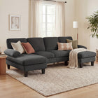 HOMCOM U-Shaped Sectional Couch with Pillow-top Armrests - Dark Grey-Solid wood frame ensures long-lasting stability and durability  