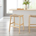 Modway Saoirse Woven Rope Wood Counter Stool - Natural Natural - Set of 2-Foot Pads for Floor Protection