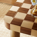 Modway Oscar 36" Square Checkered Dining Table - Oak and Walnut-Built-in Game Board Tabletop