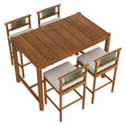 Modway Eleni 5-Piece Outdoor Teak Wood Bar Set - Natural Sail-Non-Marking Foot Caps