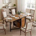 HOMCOM 67" Drop Leaf Folding Dining Table with Storage Shelves for 4 - Brown-Table top can be half or fully folded to meet various needs