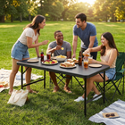 Homy Casa 4 ft Portable Folding Table with 4 adjustable Heights Indoor & Outdoor for Camping - Black-The black tabletop adds a sleek, modern look