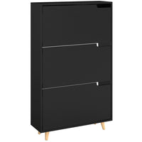 HOMCOM Narrow Shoe Cabinet with 3 Flip Doors & Adjustable Shelves - Black-Three flip drawers store shoes neatly, adjustable for various sizes