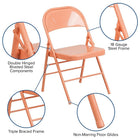 Flash Furniture HERCULES ColourBURST Series Sedona Coral Triple Braced & Double-Hinged Metal Folding Chair-Double-Hinged