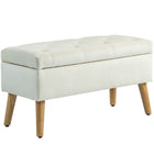 HOMCOM Storage Ottoman Bench with Wooden Legs - Cream White-Elegant and chic, this bench enhances any living space  