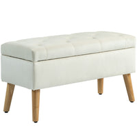 HOMCOM Storage Ottoman Bench with Wooden Legs - Cream White-Elegant and chic, this bench enhances any living space  