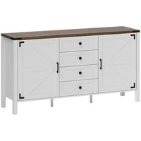 HOMCOM Farmhouse 59.2" L Sideboard Buffet Cabinet with Thick Top - Distressed White-A wide countertop comfortably fits your coffee maker, kettle and all your brewing essentials