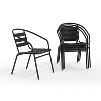 Flash Furniture Black Metal Restaurant Stack Chair with Aluminum Slats-Set of 4 Stackable Cafe Chairs