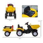 Aosom Kids Pedal Ride-On Dump Truck with Front Loader and Trailer - Yellow-Detachable hauling trailer design delivers added fun 