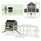 PawHut 137" L Wooden Chicken Coop with Chicken Run and Nesting Box - Dark Grey-Anti-UV and weather-resistant asphalt roof prevent from harsh weather elements 