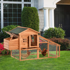 PawHut 69" Wooden Hen House with Run, Nesting Box and Tray - Yellow-Large outdoor run take full usage of the area, provide more exercise space 
