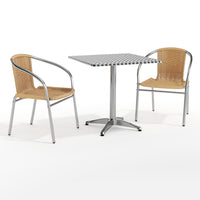 Flash Furniture 27.5'' Square Aluminum Indoor-Outdoor Table with 2 Beige Rattan Chairs (TLH-ALUM-28SQ-020BGECHR2-GG)-Aluminum, Beige
