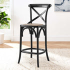 Modway Gear Counter Stool - Black-Woven Rattan Seat