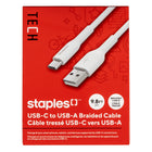 Staples TECH USB-C to USB-A Charging Cable - 9.8 ft. - White-9.8ft (3m) USB-C to USB-A cable that transfers data at speeds of up to 480Mbps